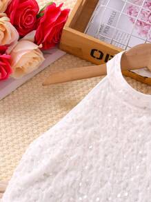 Tween Girl Glittery Party Wear Halter Neck Dress - White - View 6