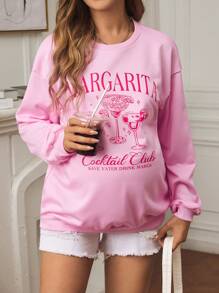 SHEIN Sudadera casual de cuello redondo, de manga larga, con estampado de letras, para embarazadas, para uso diario, para el invierno