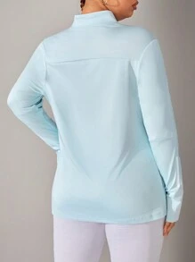 Rhythm Era Plus Size Solid Color Front Zipper Simple Long Sleeve Casual Zip Up Sweatshirt - Dusty Blue - View 2