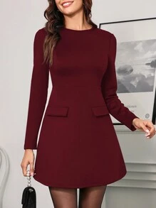 SHEIN Clasi Women's Crew Neck Long Sleeve Fitted Charming Elegant Mini Dress