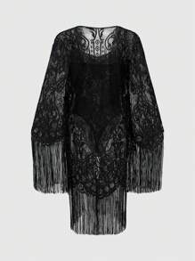 ROMWE Goth Gothic Floral Flocked Jumpsuit Wrap Top & Sexy Lingerie Set