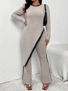 SHEIN Frenchy Bộ 2 món dệt kim thanh lịch viền bất đối xứng cỡ lớn dành cho nữ - Nhiều màu - Xem 5