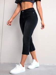 SHEIN EZwear Women's Printed Simple Denim Long Pants
