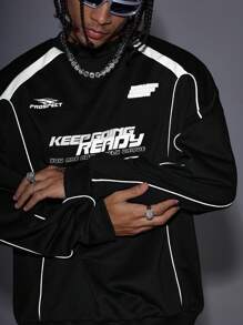 AXEPEAK 男士宽松印花圆领长袖针织套头衫外出圆领时尚字母卫衣，适合朋友、丈夫、男朋友的礼物，适合秋冬 - 黑色 - 查看 5