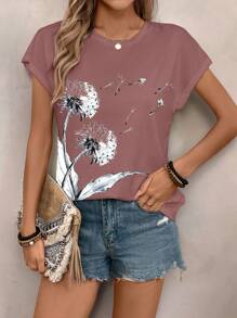 EMERY ROSE 女士蒲公英印花圆领 T 恤 - 藕粉色 - 查看 4