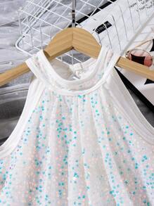 3pcs/Set Girls & Mommy Matching Sequin Decor Sleeveless High-Low Hem Dress Formal Gown For Party, Sold Separately