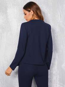 BizChic 女士秋季开襟长袖商务优雅成熟风格针织西装外套，城市通勤基本款上衣，简约时尚商务休闲外套，办公室服装 - 藏蓝色 - 查看 2