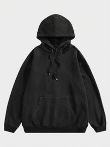 Manfinity Roghcode Men's Black Knitted Denim Hooded Loose Dropped Shoulder Sweatshirt - Black - View 2