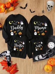 1 pieza Sudadera de cuello redondo con estampado gráfico de fantasma de caramelo colorido casual y de moda para hombres, otoño/invierno