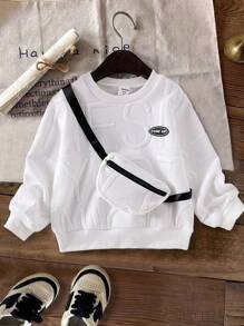 女孩长袖圆领运动衫 - 白色 - 查看 1