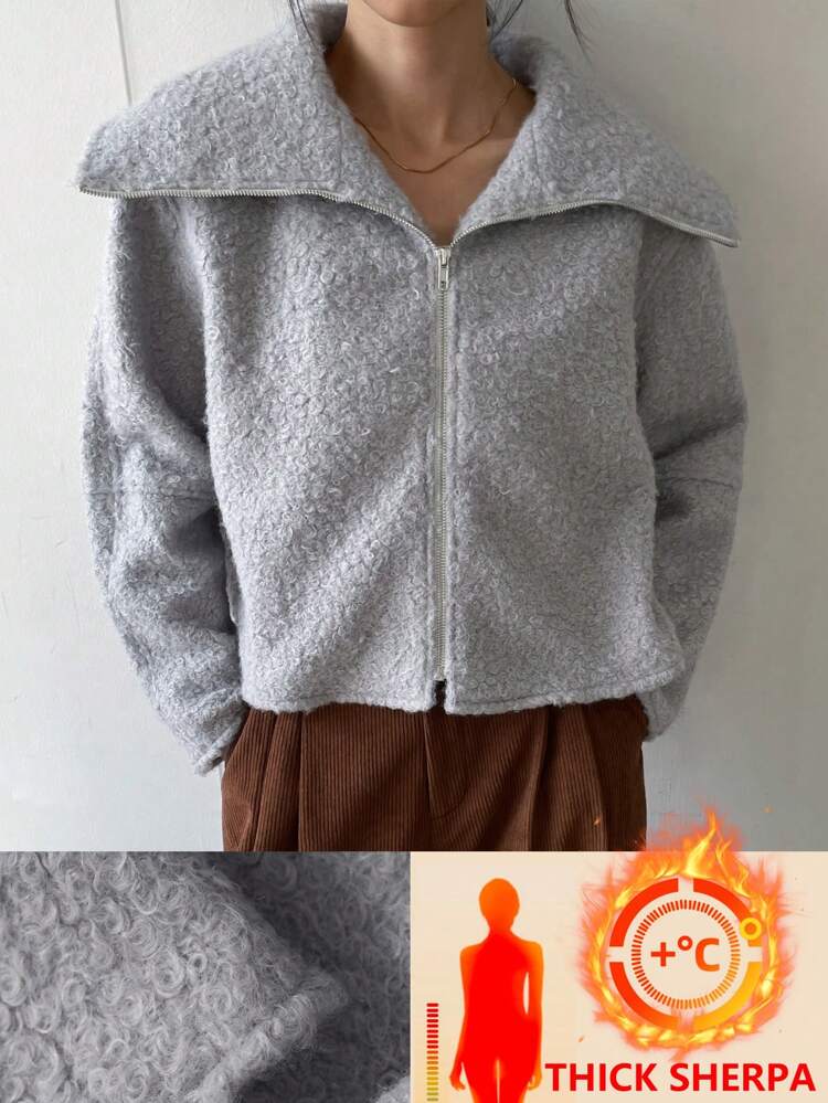 Women's Solid Color Long Sleeve Zipper Front Loose Casual Regular Jacket,Thermal Lined Fall,Winter Women Coats