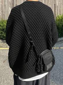 DAZY Men's Round Neck Drop Shoulder Casual Loose Plain Knit Sweater, Autumn, Grunge Style