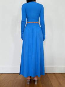 SHEIN Cottnline Women Top And Skirt Sweater Co-Ords Set - Blue - View 2