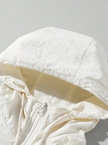 SHEIN BASICS Áo khoác dệt trơn màu rộng rãi có mũ trùm đầu cỡ lớn - trắng - Xem 7