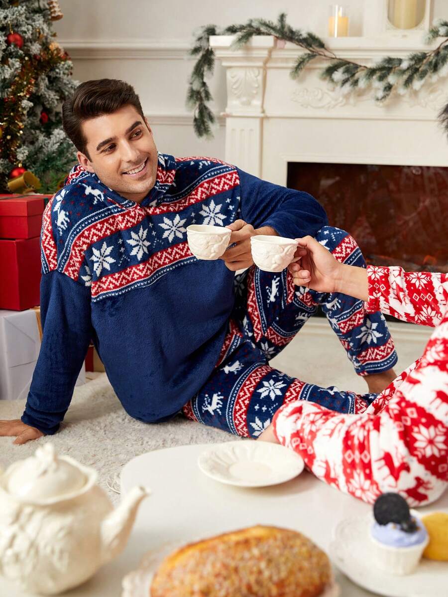 Men's Solid Color Patchwork Hoodie And Pants Casual Loungewear Set - Multicolor - View 1