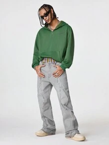 PAVTROS Manfinity Streetrush Men's Light Grey Washed Ripped Hem Tapered Flare Jeans With Patches - Light Grey - View 3