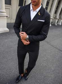 Manfinity Bizformal 2 stuks heren effen kleur mode dubbelrijs jasje en broek pak set