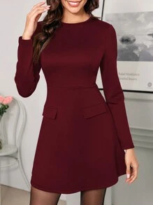 SHEIN Clasi Women's Crew Neck Long Sleeve Fitted Charming Elegant Mini Dress