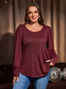 EMERY ROSE Vestito da donna taglie forti per feste, colore unito, girocollo, maniche lunghe, semplice Maglietta, per uso casual quotidiano