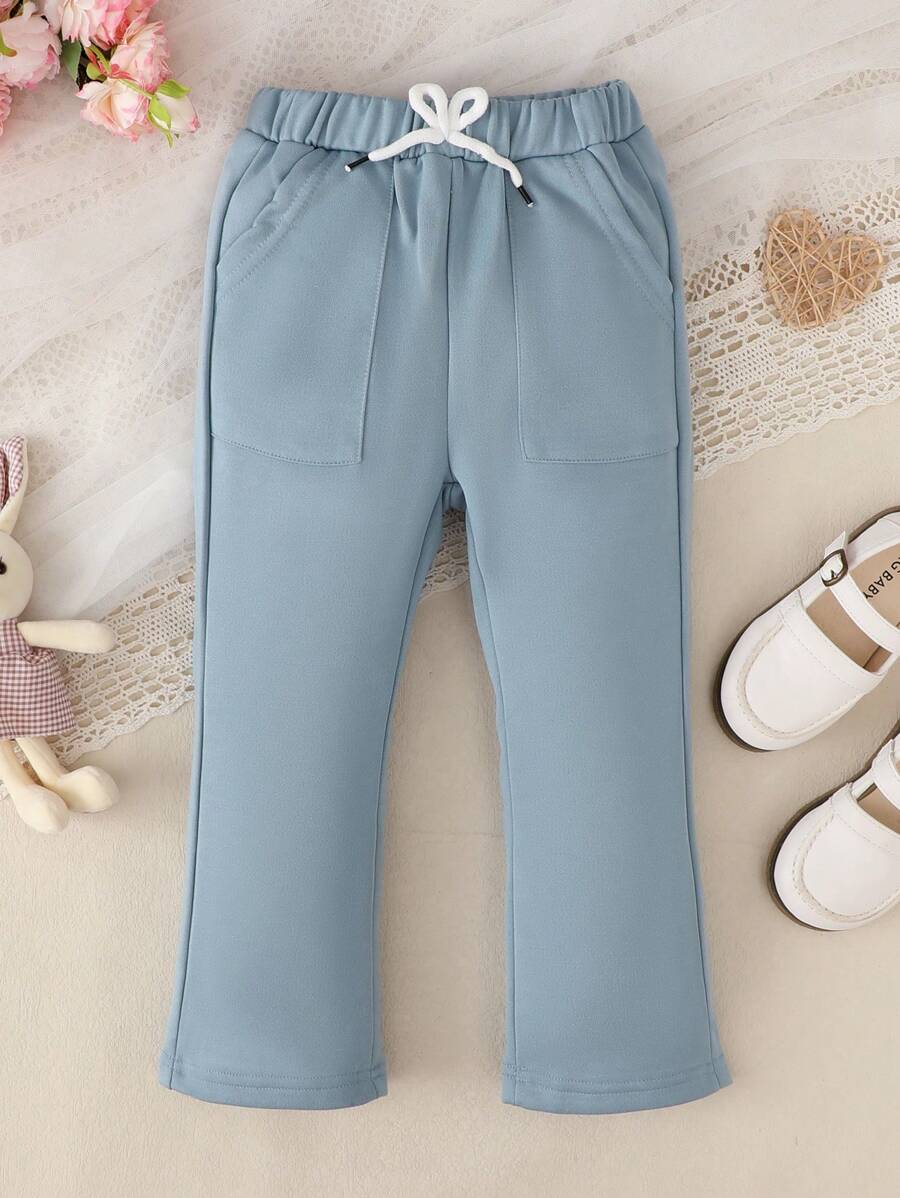 SHEIN Young Girls' Casual Drawstring Pockets Sweatpants, Fall/Winter - Blue - View 1