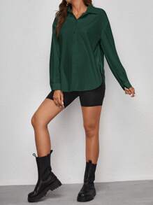 SHEIN Áo sơ mi dài tay trễ vai màu trơn buộc dây bên hông thường ngày cho bà bầu, mùa xuân và mùa hè, dành cho bà bầu - Màu xanh lá cây đậm - Xem 5