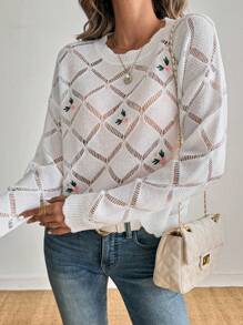 SHEIN LUNE Embroidered Long Sleeve Sweater For Women