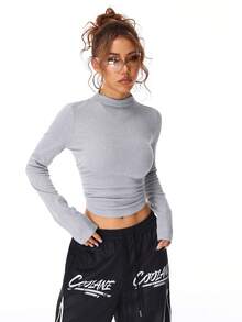 SHEIN EZwear Women's Casual With Fleece Slim Fit T-Shirt - Grey - View 5