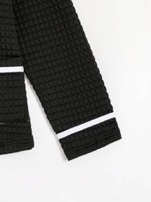 2 件套青少年男孩睡衣、格子裤和长袖开衫，配可爱小熊刺绣上衣、白色撞色饰边、冬季睡衣 - 黑色 - 查看 5