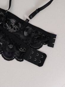 Ning xue yan ying 3 Cái/bộ Plus Size Nữ Ren Đen Hở Lưng Bộ Đồ Lót Ren, Có Trang Trí Nơ, Khoét Hở Thông & Dây Nịt Bụng, Trang Phục Thân Mật Gợi Cảm - màu đen - Xem 11