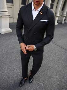 Manfinity Bizformal 2 stuks heren effen kleur mode dubbelrijs jasje en broek pak set