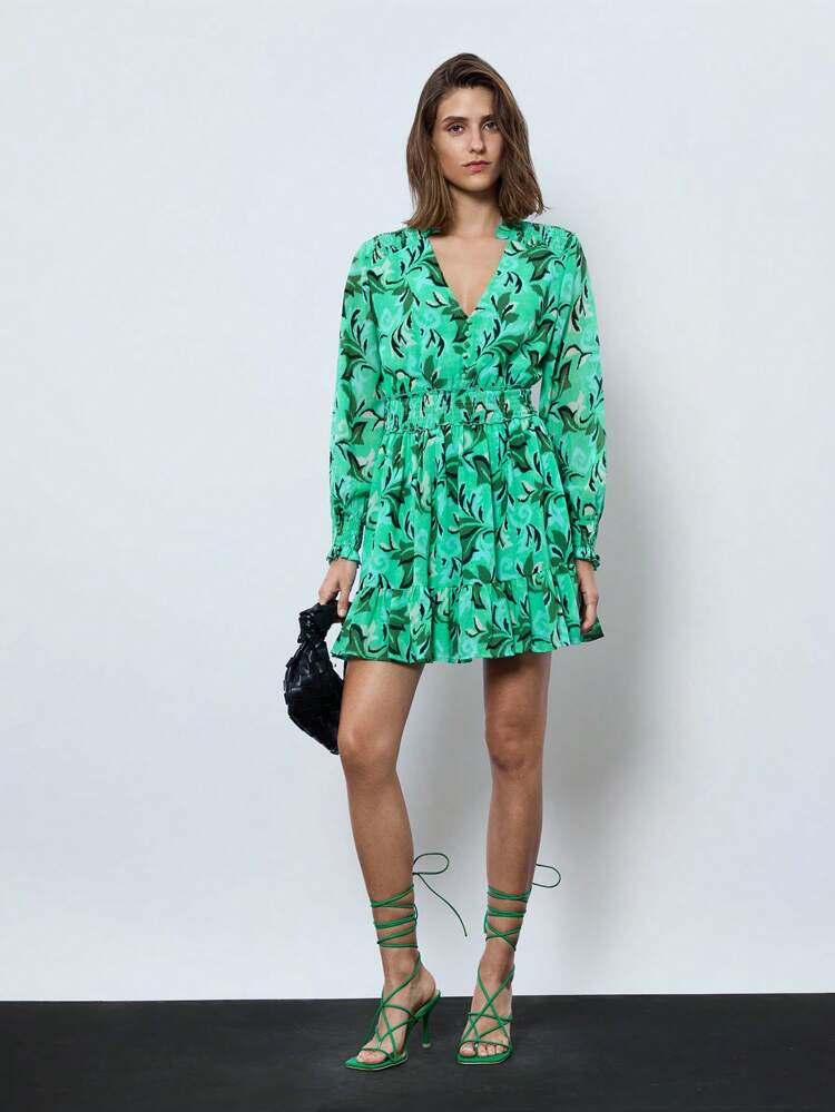 SHEIN Maija Women Casual Allover Print Notched Neck Dress Flowy Dress Flower Dress