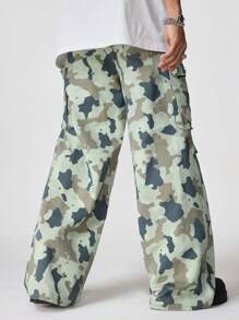 PAVTROS Pantalones vaqueros holgados de camuflaje para hombres con múltiples bolsillos, estilo callejero para cargo, para regalos de esposo o novio - Verde militar - Ver 2