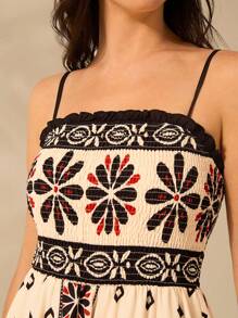 CAJUNI 女士波西米亚风印花、热带花卉印花、杜鹃花印花、吊带长裙、夏季休闲海滩度假超长连衣裙 - 彩色 - 查看 8