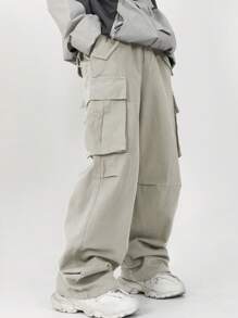 Manfinity Hypemode Loose-Fit Men's Flap Pocket Side Drawstring Waist Cargo Pants