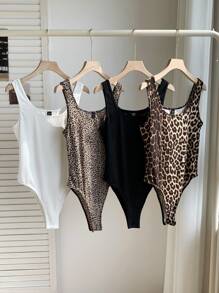 Comfortcana 4 Stücke/Packung Grundaufzüge mit einfarbigem und Leopardenmuster für Frühling & Sommer