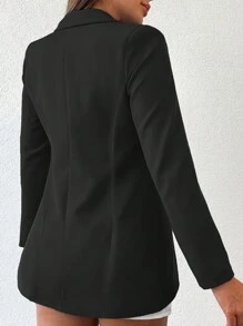EURMUSE Single Breasted Lapel Slit Hem Blazer - Black - View 2