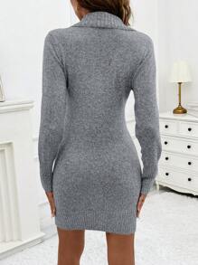 EMERY ROSE Vestido de suéter elegante de manga larga con botones de unicolor para mujer - Gris - Ver 2