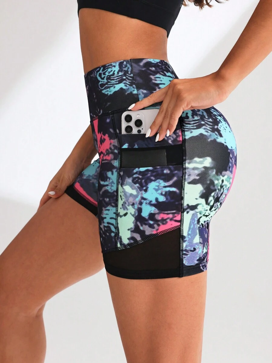 纯色腰部收紧口袋休闲运动短裤女士运动短裤、健身短裤、骑行短裤 - 彩色 - 查看 1