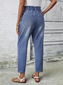 SHEIN LUNE Quần jean denim nữ ống côn, cạp bèo, có túi, kiểu dáng thường ngày. - Màu xanh lam - Xem 2
