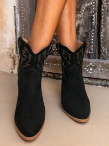 Styleloop 女士新款西式休闲高跟短靴秋季 - 黑色 - 查看 6