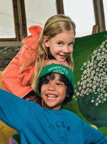 SHEIN 1 pezzo Maglione ampio con stampa di orso cartoni animati carino/retrò/casual, adatto sia per i ragazzi che per le ragazze, primavera/autunno/inverno - blu polveroso - Visualizzare 8