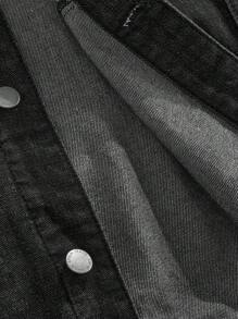 Lornexis Men's Casual Color Block Denim Patchwork Hooded Jacket, For Vacation - Black and White - View 5