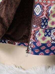 Áo khoác thường ngày có mũ trùm đầu in hoa tay dài lót nhiệt cho bé gái tuổi mới lớn, mùa thu và đông - Cà phê nâu - Xem 8