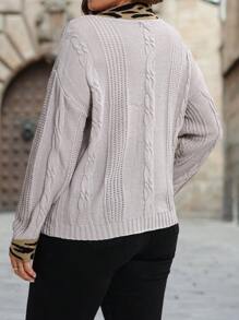 SHEIN LUNE 大码女式秋冬斑马条纹拼布长袖休闲宽松针织开衫