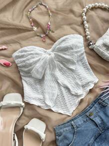 Soleia 不对称系带短款吊带背心 - 白色 - 查看 4