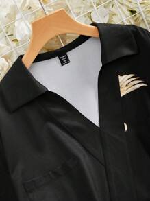 Mulvari 大码女式夏季仙鹤印花宽松休闲短袖衬衫 - 彩色 - 查看 4