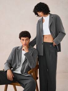 Manfinity VCAY 2 Pcs Men's Woven Casual Loose Fit Suit Jacket, Suitable For Autumn And Winter - Grey - View 5