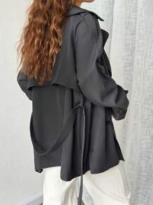 SHEIN EZwear 1 件灰色抗皱休闲风衣，秋季 - 灰色 - 查看 2
