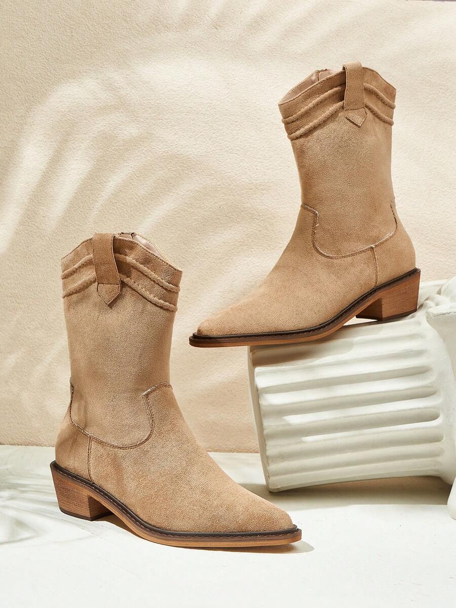 Styleloop Women's Pointed Toe Casual Mid-Calf Boots Are Suitable For Travel Fall - Apricot - View 1