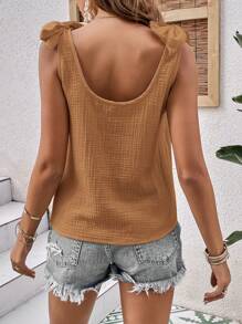 SHEIN VCAY Women's Solid Color Minimalist Sleeveless Shirt For Daily Wear - Khaki - View 2